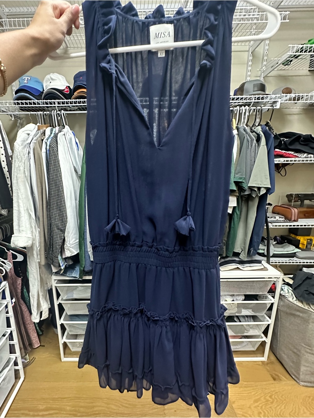 Misa Los Angeles Navy Ruffle Tiered V-Neck Mini Dress